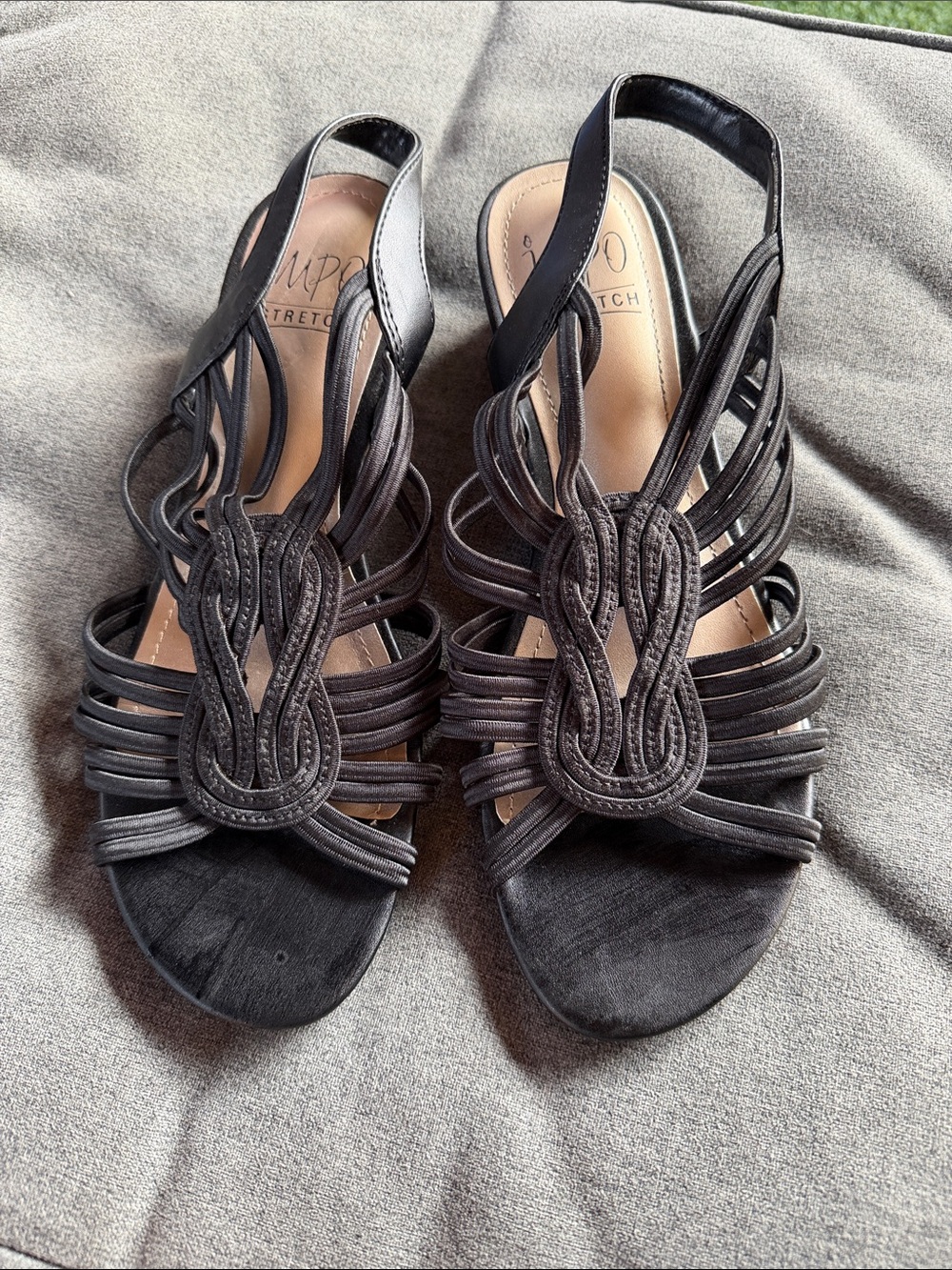 Black Strappy Braided Slingback Sandals with Decorative Upper